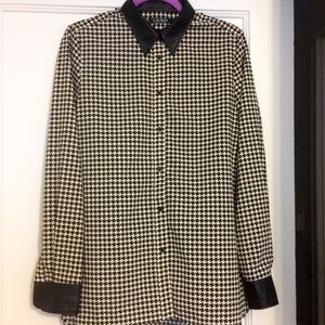 Houndstooth button down with leather detail